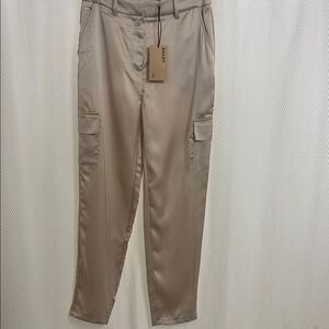 Beige Satin Cargo Pants